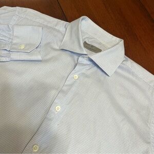 Canali Shirt Mens 16.5 42 Blue Micro Houndstooth Button Up Casual Dress Italy